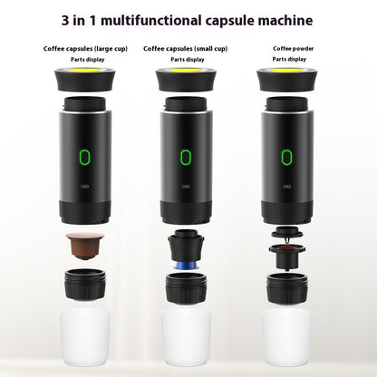 3-in-1 multifunctional capsule machine with labeled parts on a white background