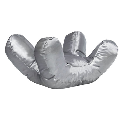 Silver anti-wrinkle face-up pillow on a white background