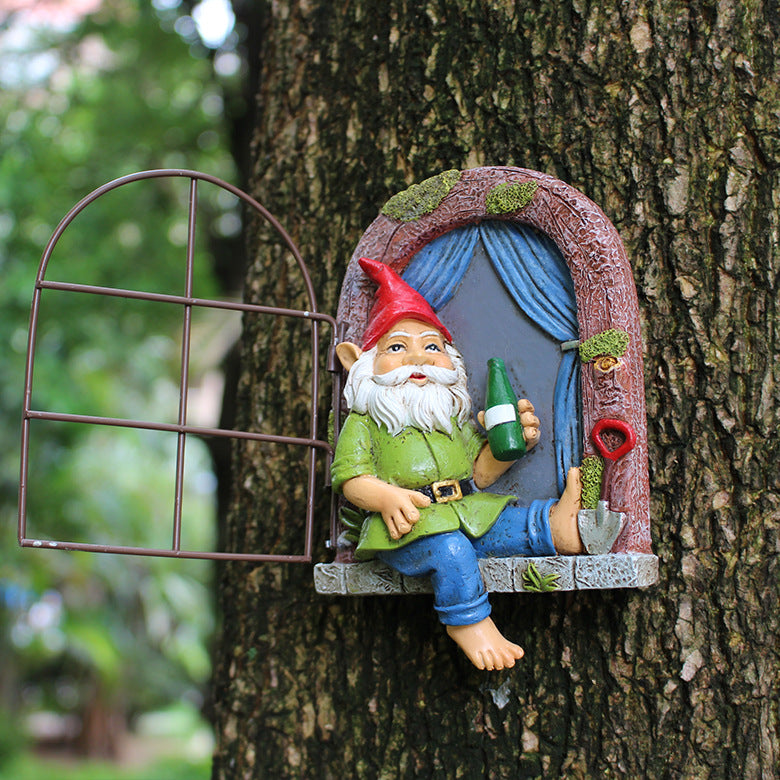 Whimsical Elf Tree Hugger Garden Sculpture Decoration