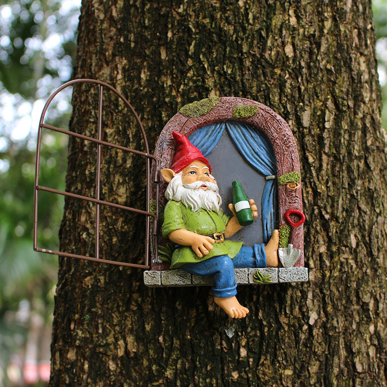 Whimsical Elf Tree Hugger Garden Sculpture Decoration