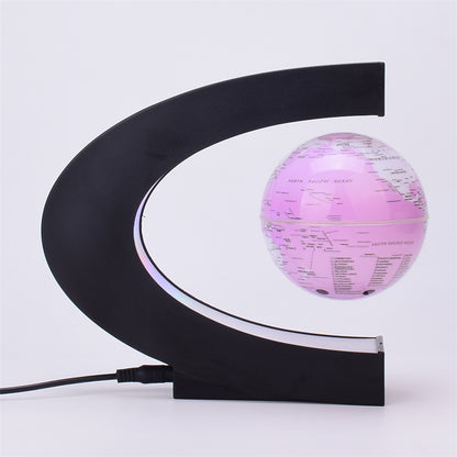 pink globe with black curved stand on a white background