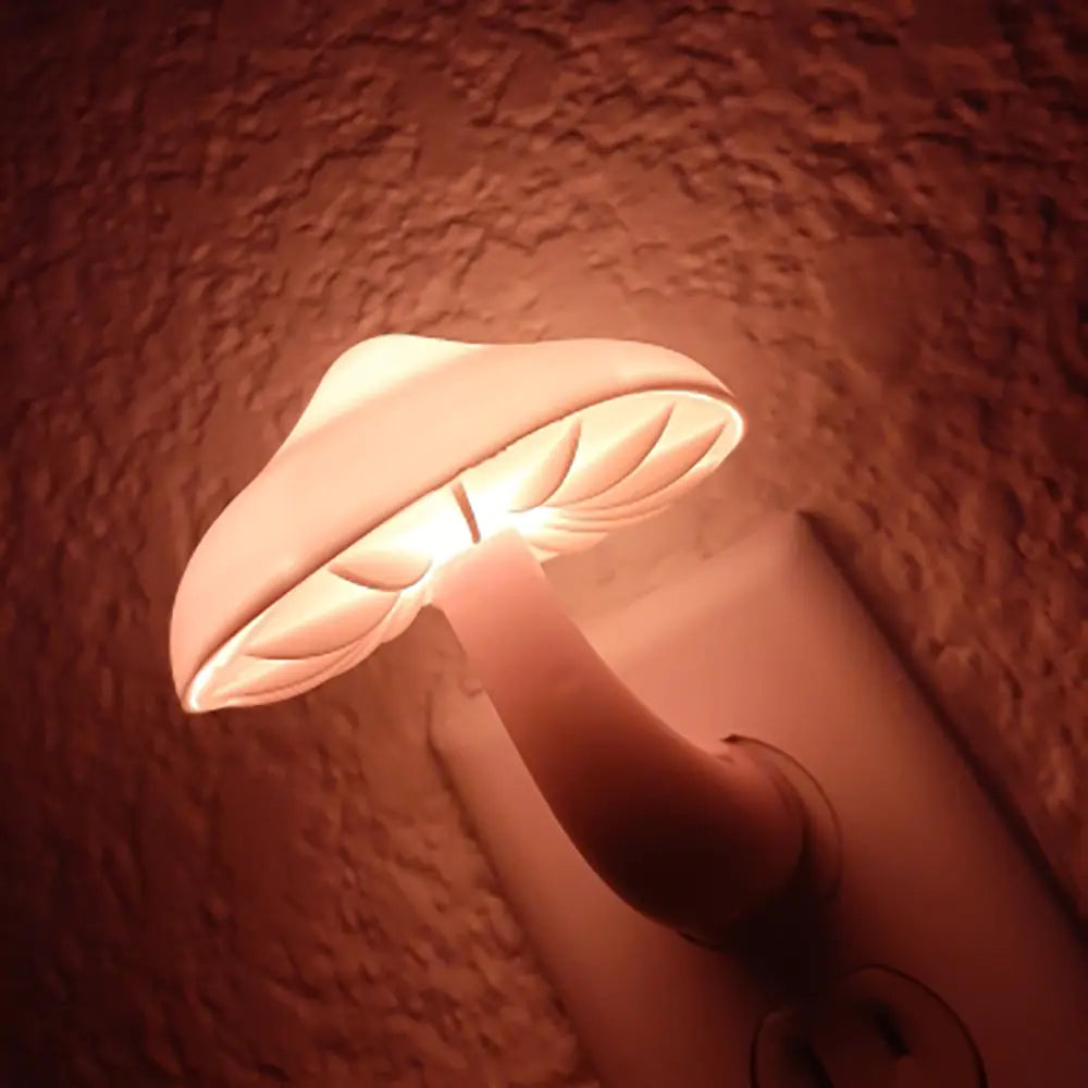 Decorative wall light shaped like a mushroom on a textured wall.